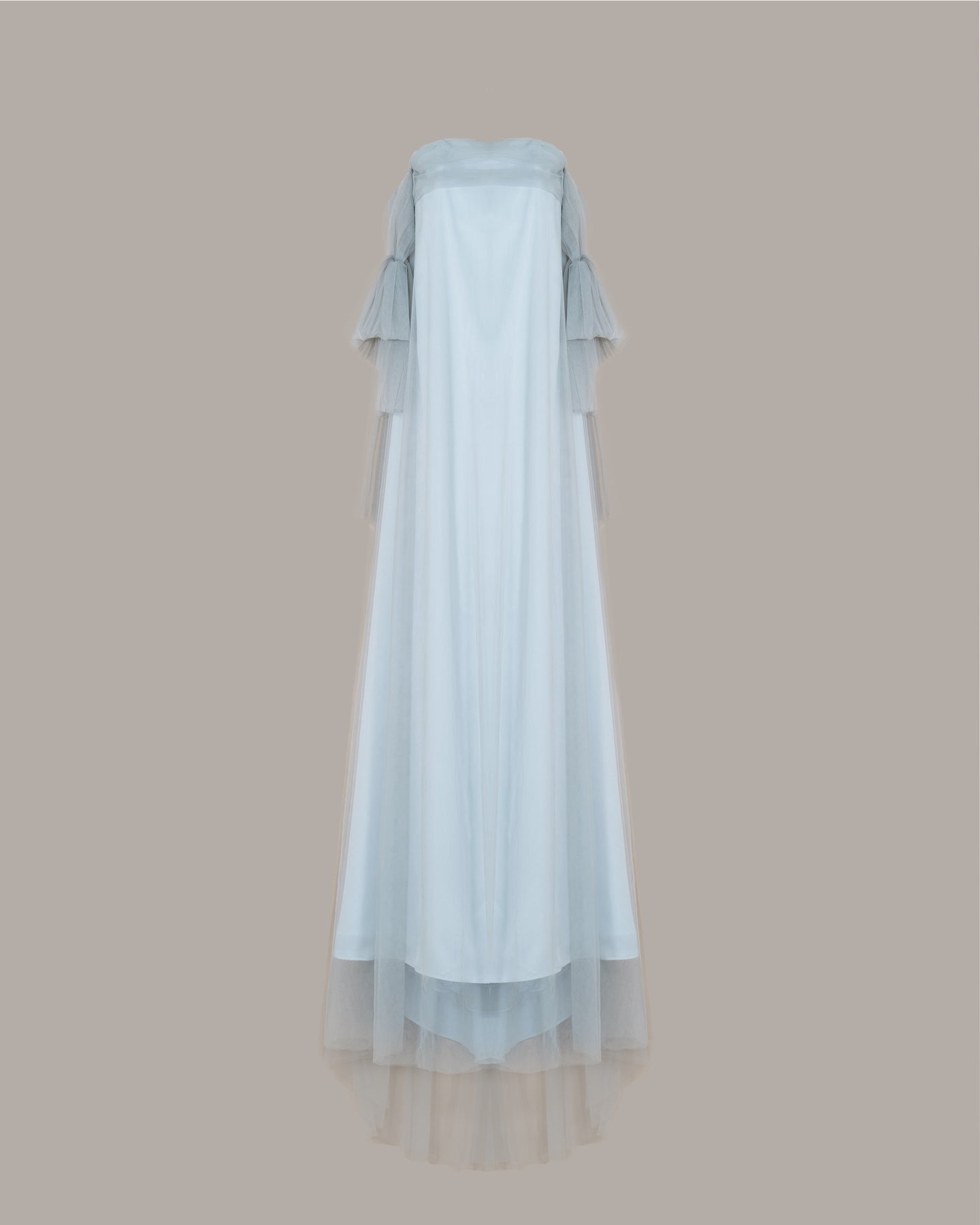 Saxe blue color Ribbon sleeves dress